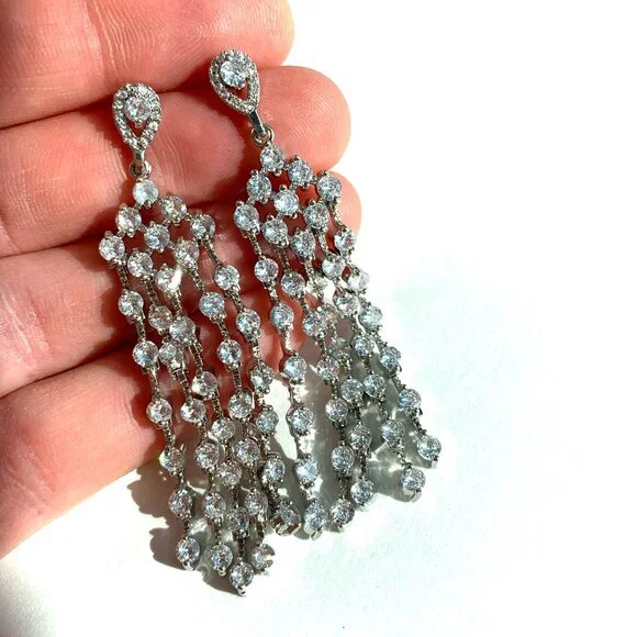 NEW ~ Anthropologie Genevive CZ Long Chandelier Earrings